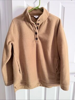 J. Crew Camel Button-Neck Fleece Pullover